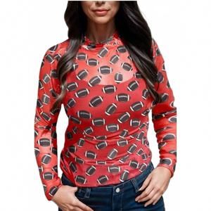 NEW AAPPARELLA women's mesh football print long sleeve top in red